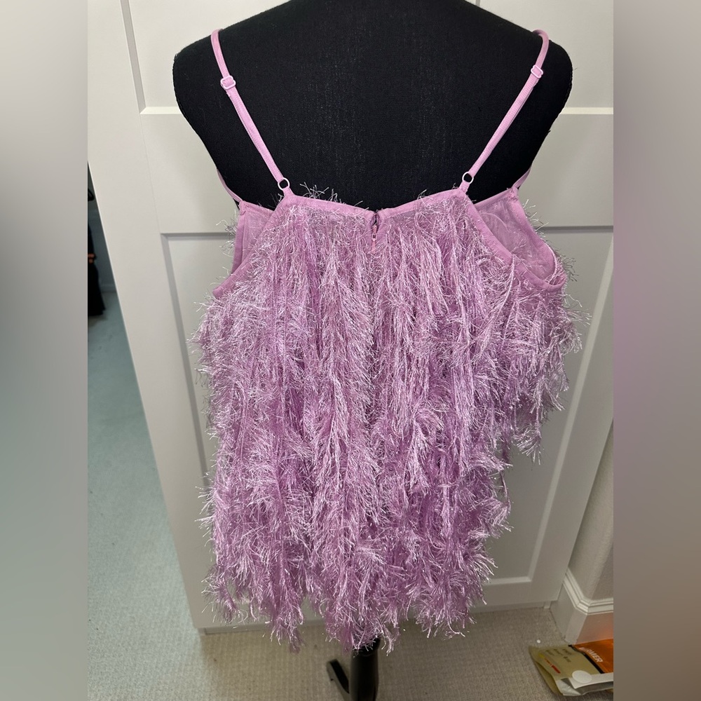 NWT ASOS Luxe Faux Feather Low Back Bodysuit, Size 8 - Picture 7 of 10